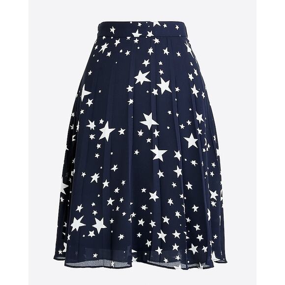JCrew Pleated Navy Blue White Stars Midi Knee Length Skirt Size 0 Lined Zipper - Picture 10 of 10